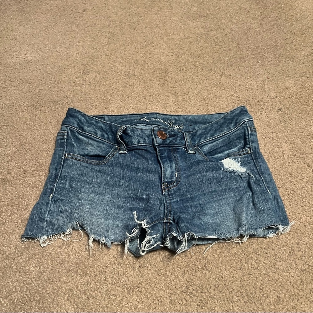 American eagle denim cut off shorty jean shorts